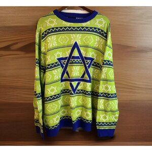 Alex Stevens Sweater Hanukkah Men's S Small Cotton Fair Isle Green Blue Holiday